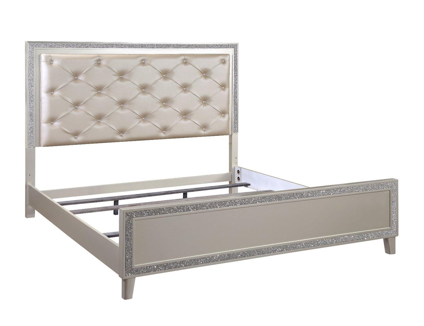 rahma ek bed w/led, synthetic leather & champagne finish