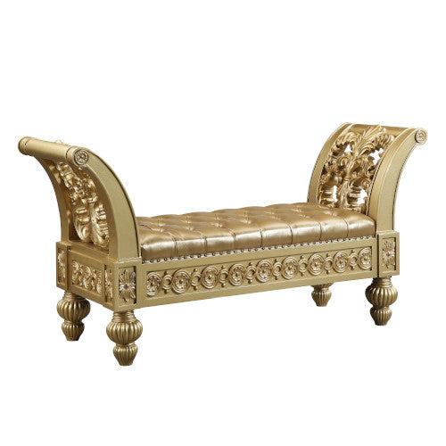 raine bench, gold synthetic leather & gold finish