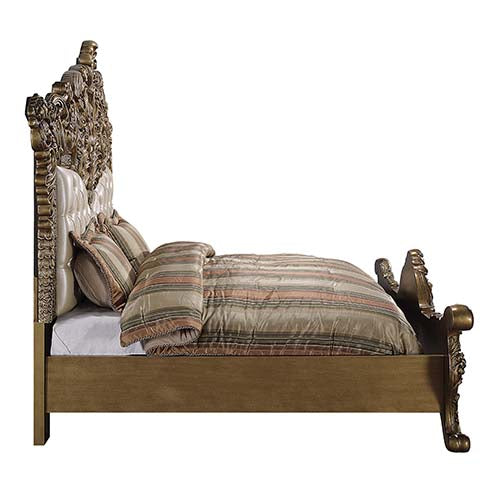 rajni ek bed, synthetic leather , light gold, brown & gold finish