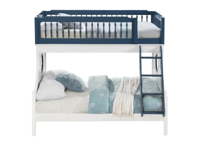 Birdie Twin/Full Bunk Bed, Navy Blue & White Finish