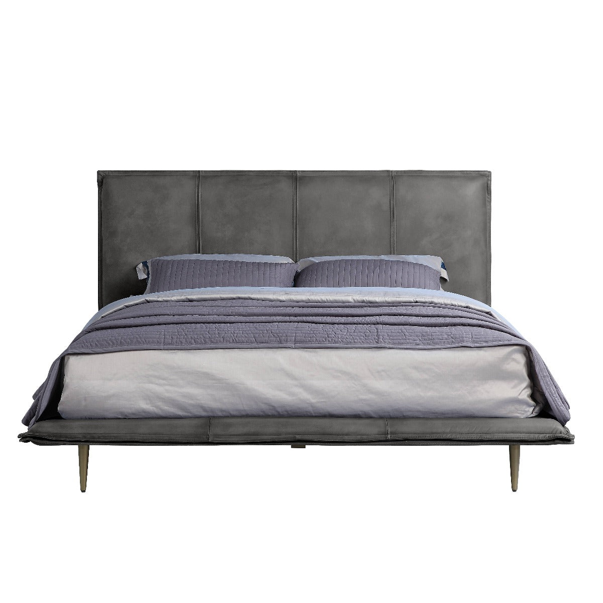 ranallo queen bed, gray top grain leather