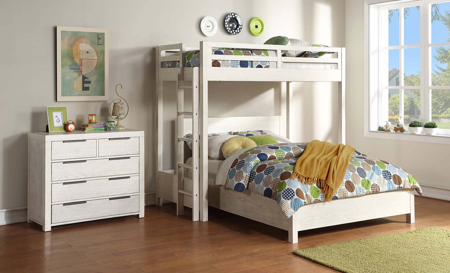 raphaela twin loft bed, weathered white finish