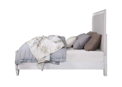 Rashard CK Bed, Light Gray Linen, Rustic Gray & Weathered White Finish