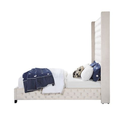 Reese EK Bed, Beige Velvet