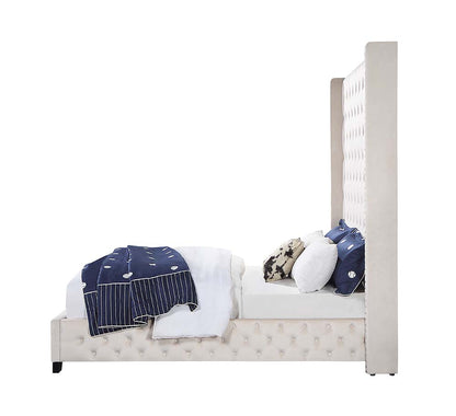 Reese Queen Bed, Beige Velvet