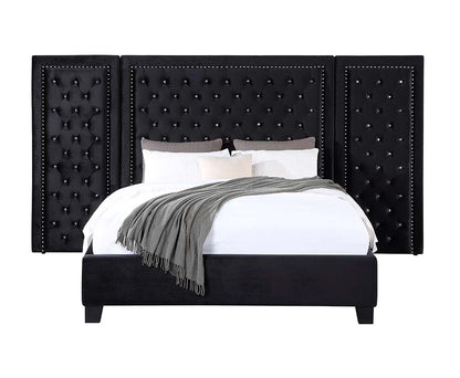 Rehan Queen Bed, Black Velvet