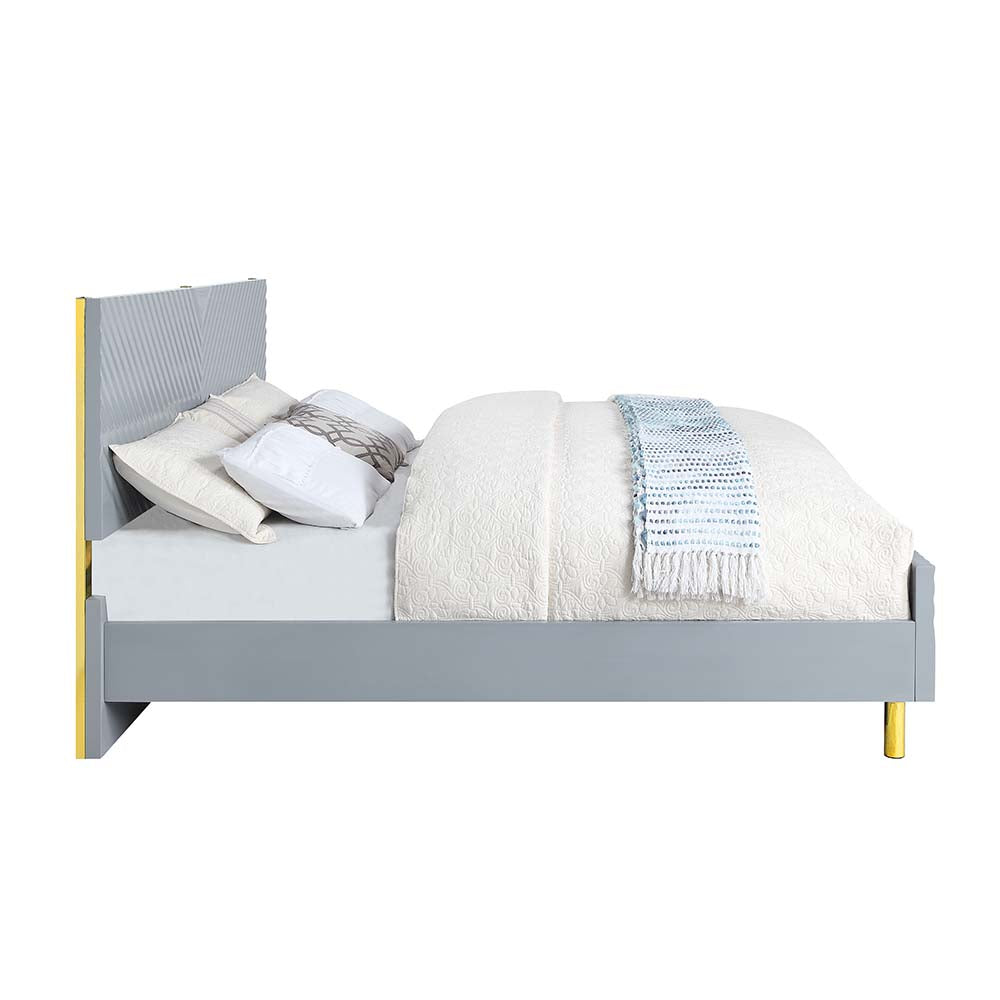 parfield queen bed, gray high gloss finish