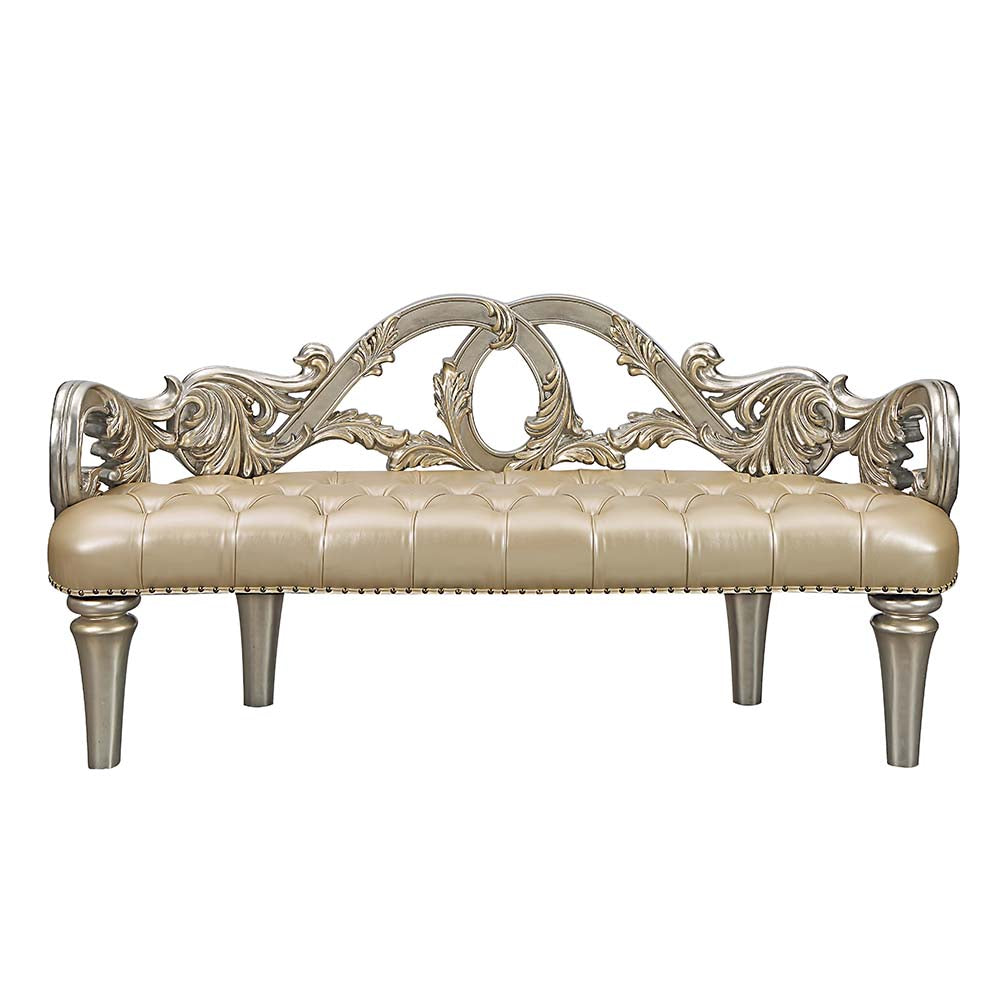 patwin bench, champagne synthetic leather & gold finish