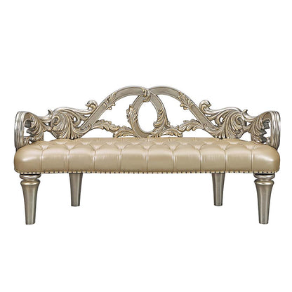 Patwin Bench, Champagne Synthetic Leather & Gold Finish