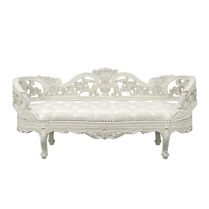 Paxley Bench, Pearl White Synthetic Leather & Antique White Finish