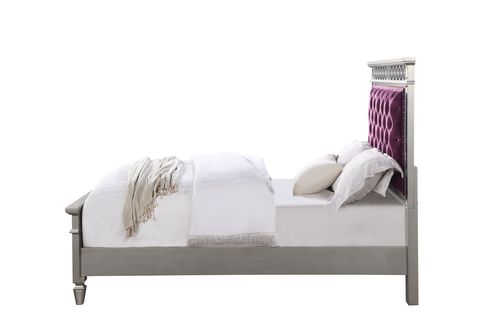 applewood full bed, burgundy velvet, silver & mirrored finish