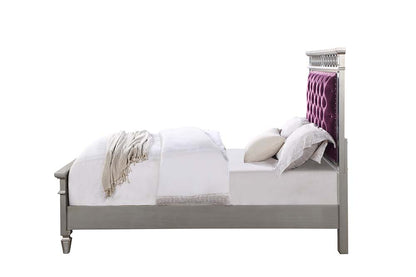 Applewood Twin Bed, Burgundy Velvet, Silver & Mirrored Finish