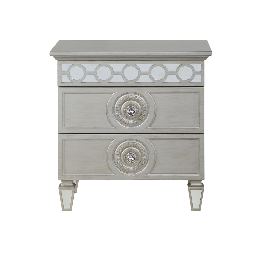 applewood nightstand, silver & mirrored finish