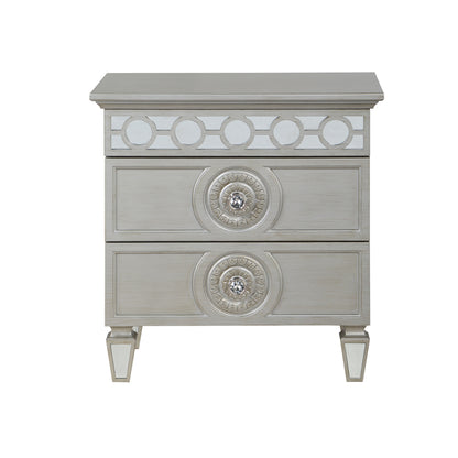 Applewood Nightstand, Silver & Mirrored Finish