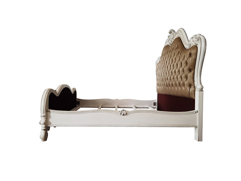 asenka ii ek bed, vintage gray synthetic leather & bone white finish