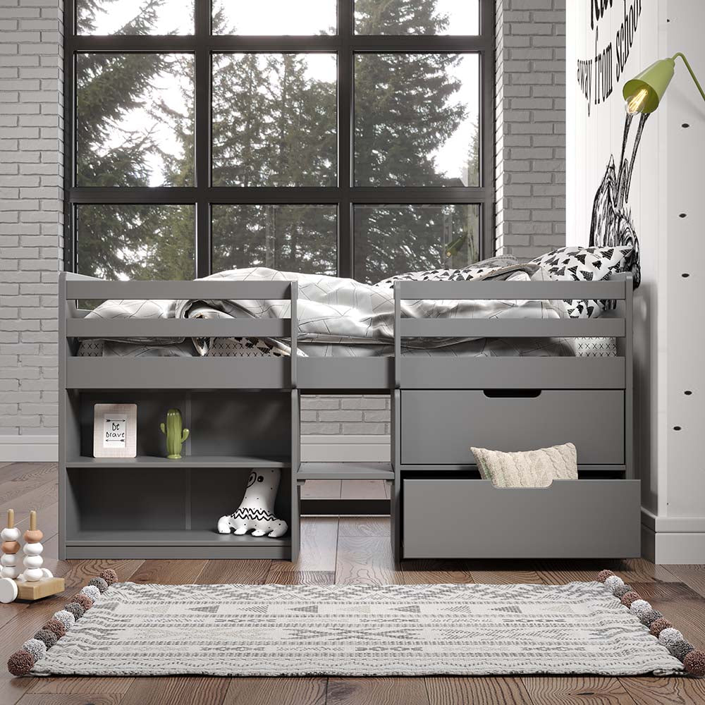 ricardo twin loft bed w/storage, gray finish