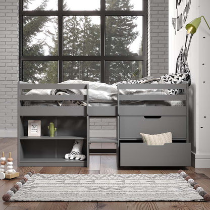 Ricardo Twin Loft Bed W/Storage, Gray Finish