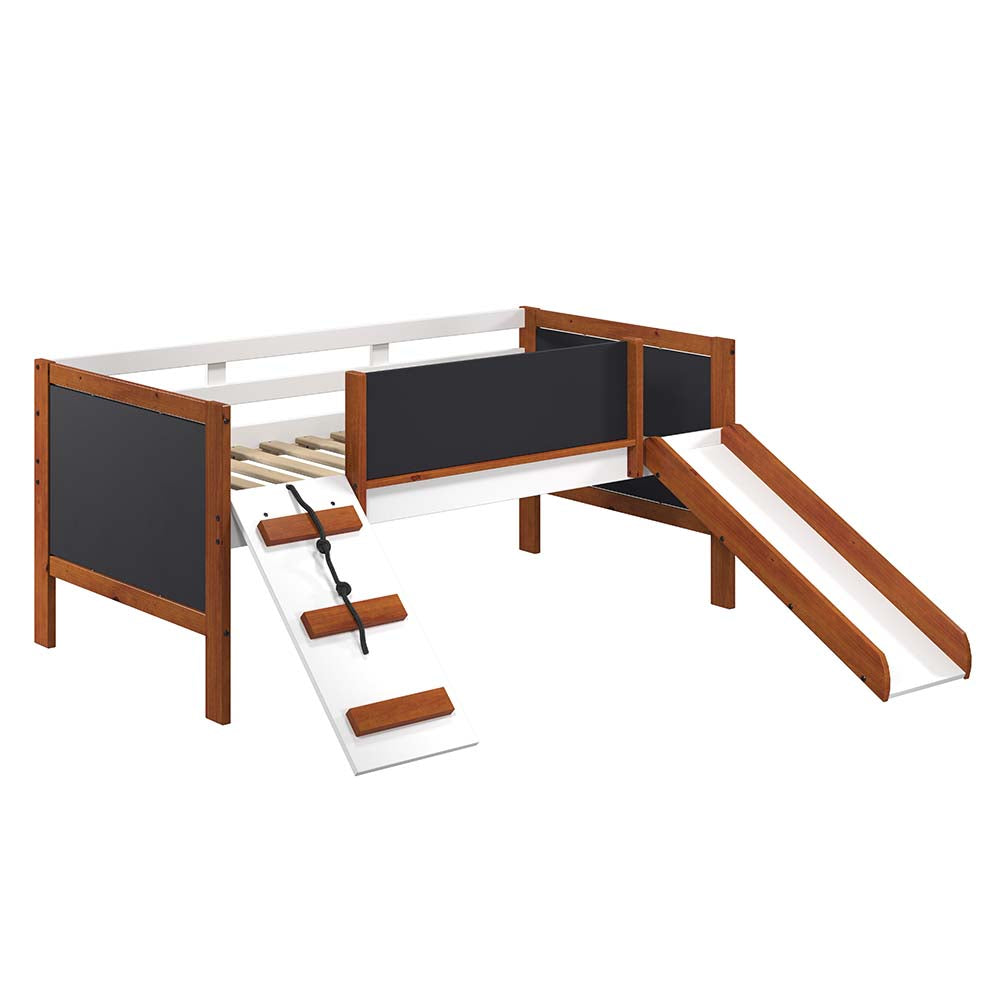 riley twin loft bed w/slide, cherry oak & white finish