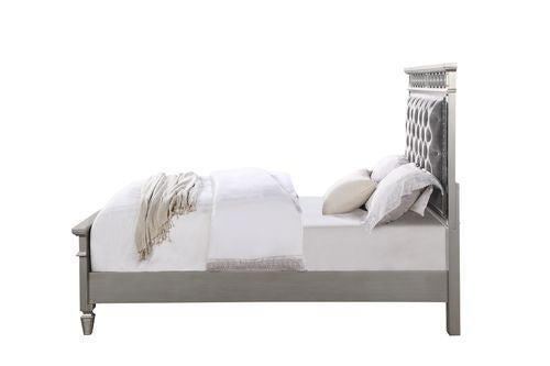 applewood full bed, gray velvet, silver & mirrored finish