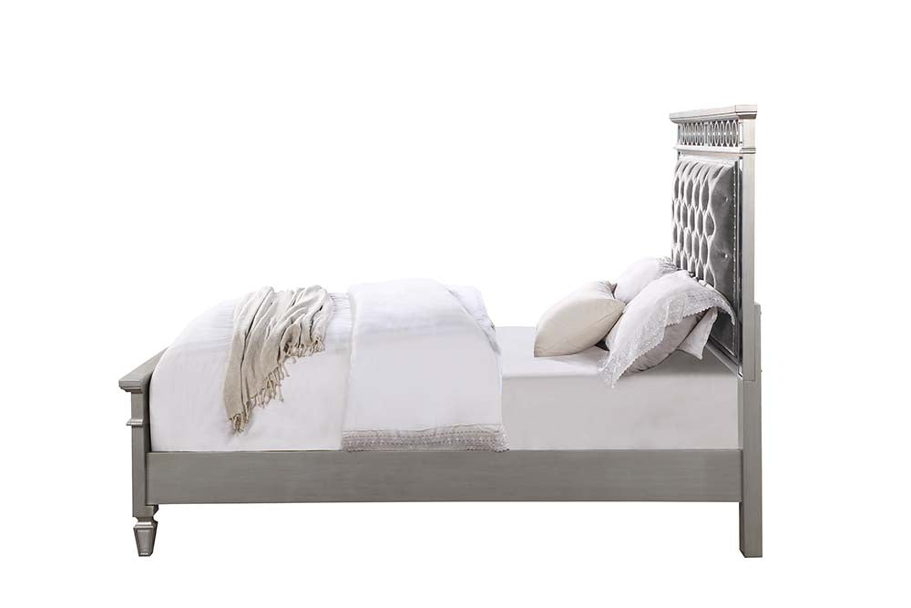 applewood twin bed, gray velvet, silver & mirrored finish