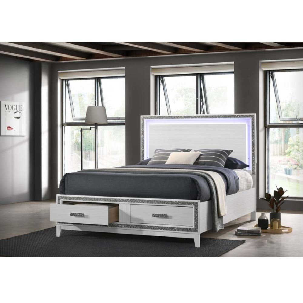 queen bed w/led & storage