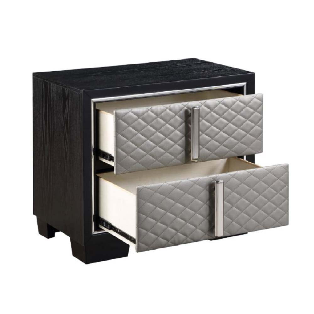 rivas nightstand, silver synthetic leather & black finish