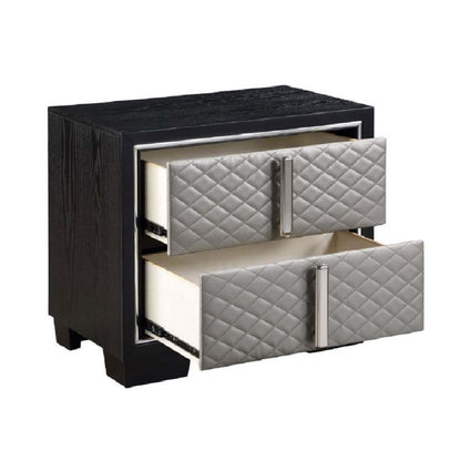 Rivas Nightstand, Silver Synthetic Leather & Black Finish