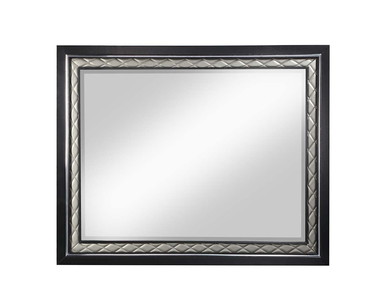 rivas mirror, silver synthetic leather & black finish