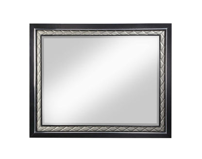 Rivas Mirror, Silver Synthetic Leather & Black Finish