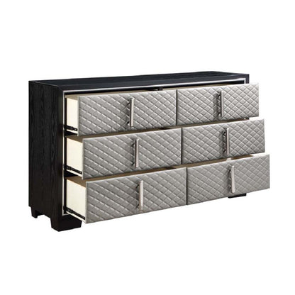 Rivas Dresser, Silver Synthetic Leather & Black Finish