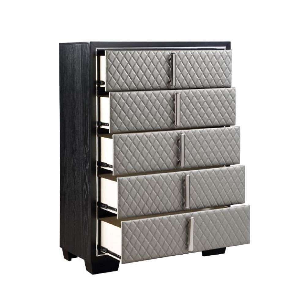 rivas chest, silver synthetic leather & black finish