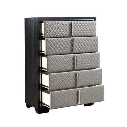 Rivas Chest, Silver Synthetic Leather & Black Finish