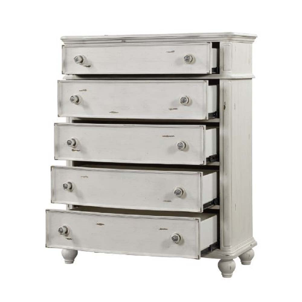 rizgek chest, antique white finish