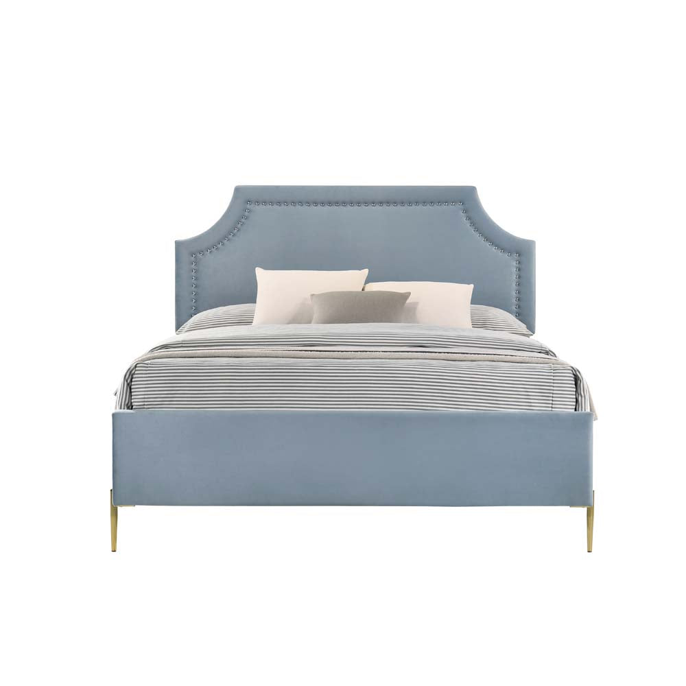 renske full bed, light blue velvet