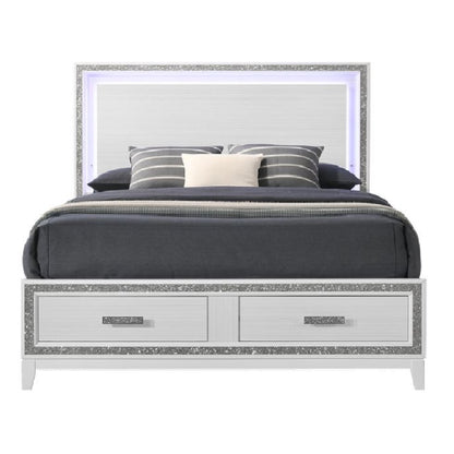 Baara EK Bed W/Led & Storage, White Finish