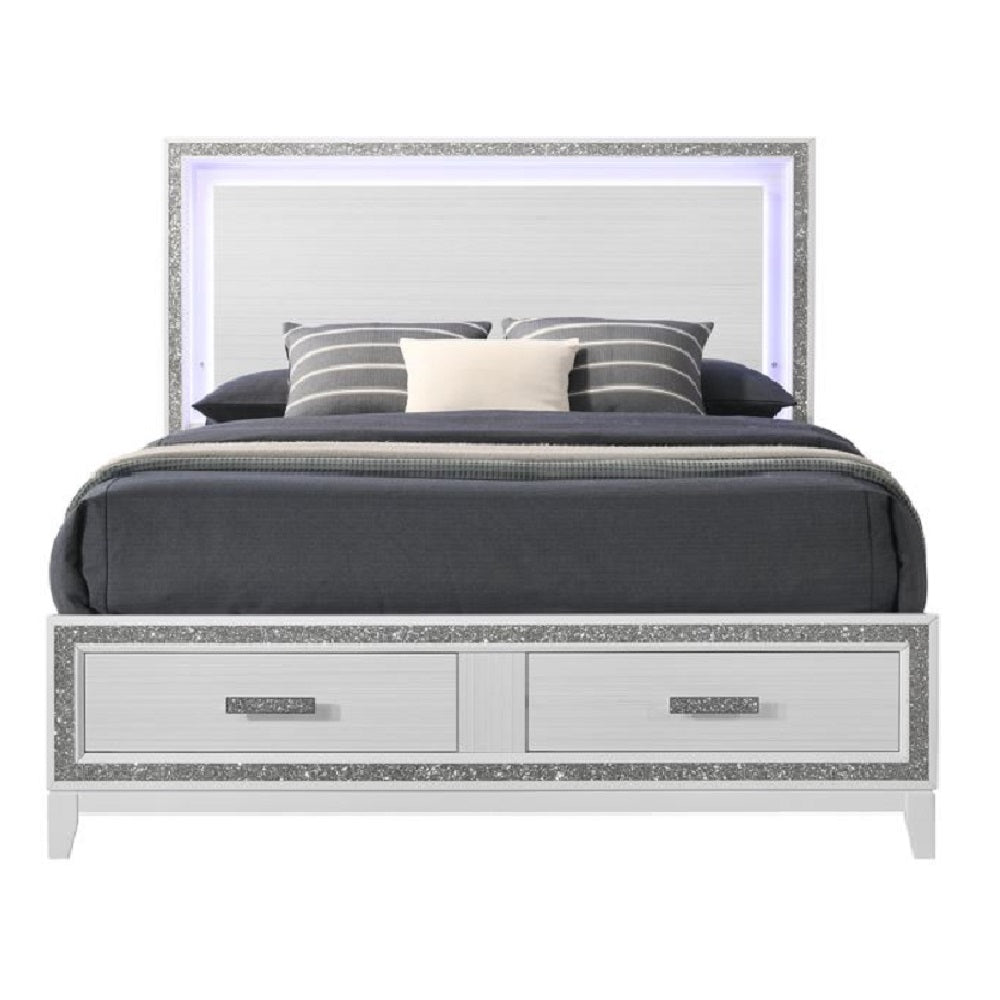 baara full bed w/led & storage, white finish