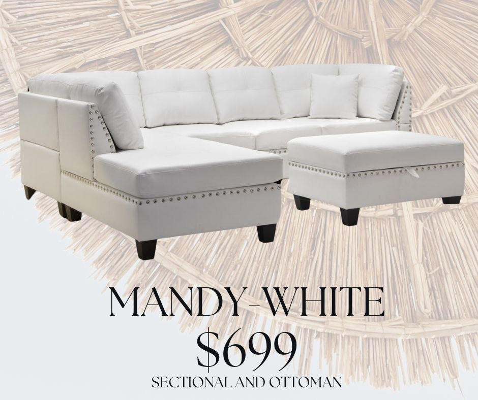 mandy sectional with free ottoman in white