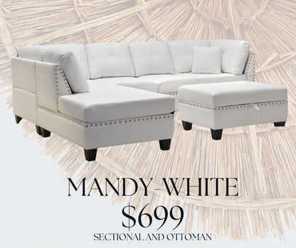 Mandy Sectional with Free Ottoman in White