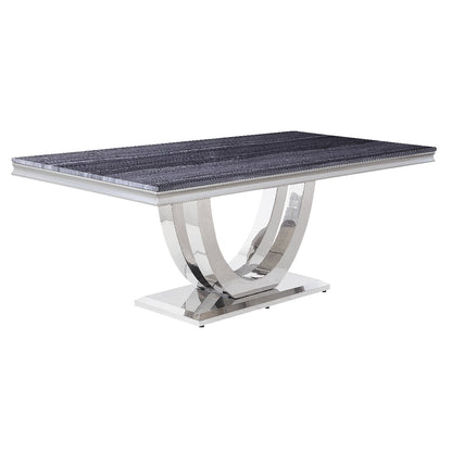 Sawyer Dining Table W/Marble Top, Faux Marble Top & Mirrored Silver Finish