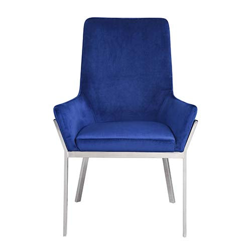 sawyer side chair (set-2), blue velvet & mirrored silver finish