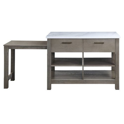 Seatlas Kitchen Island W/Pull Out Table, Marble Top & Rustic Oak Finish