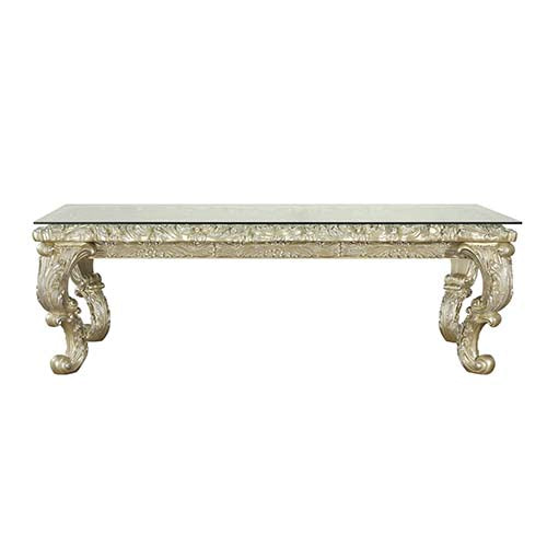 raini dining table, champagne silver finish