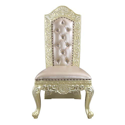 Raini Side Chair (Set-2), Synthetic Leather & Champagne Silver Finish