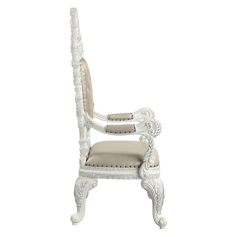 patli arm chair (set-2), beige synthetic leather & antique white finish