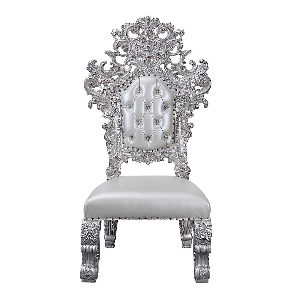 rashawn side chair (set-2), synthetic leather & antique platinum finish