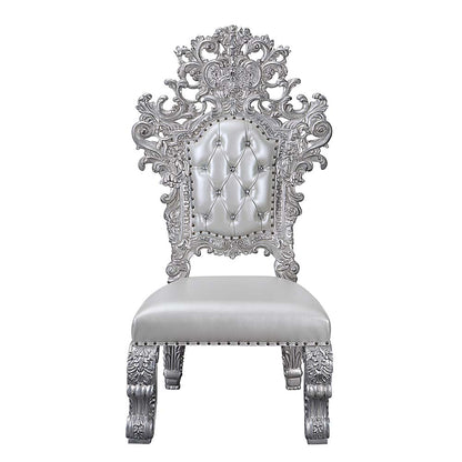 Rashawn Side Chair (Set-2), Synthetic Leather & Antique Platinum Finish