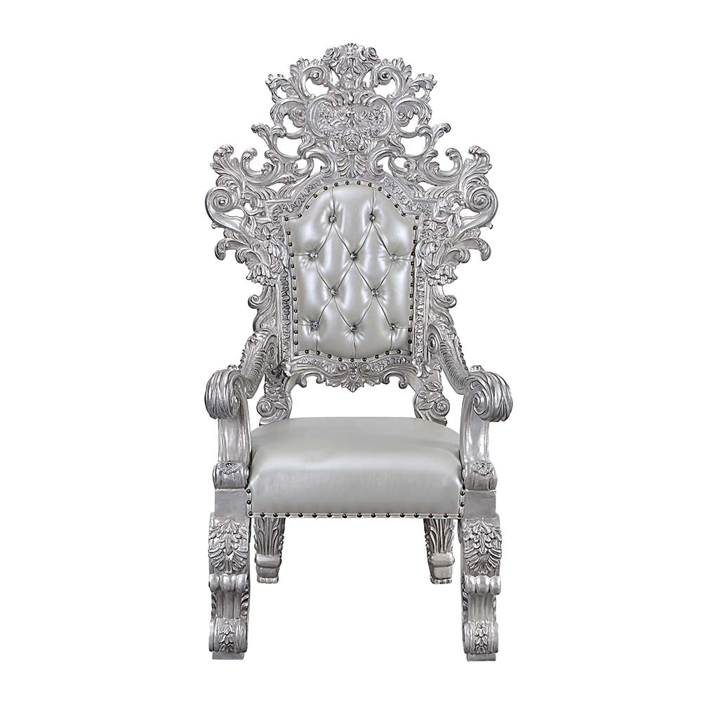 rashawn arm chair (set-2), synthetic leather & antique platinum finish