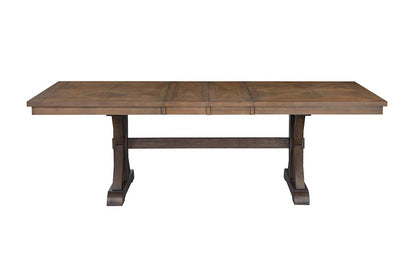 Senon Dining Table, Gray Fabric, Rustic Brown & Oak Finish