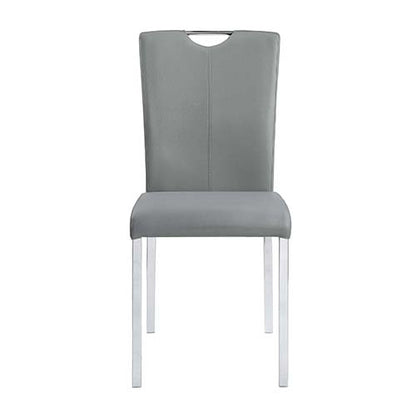 Pacari Side Chair (Set-2), Gray Synthetic Leather & Chrome Finish