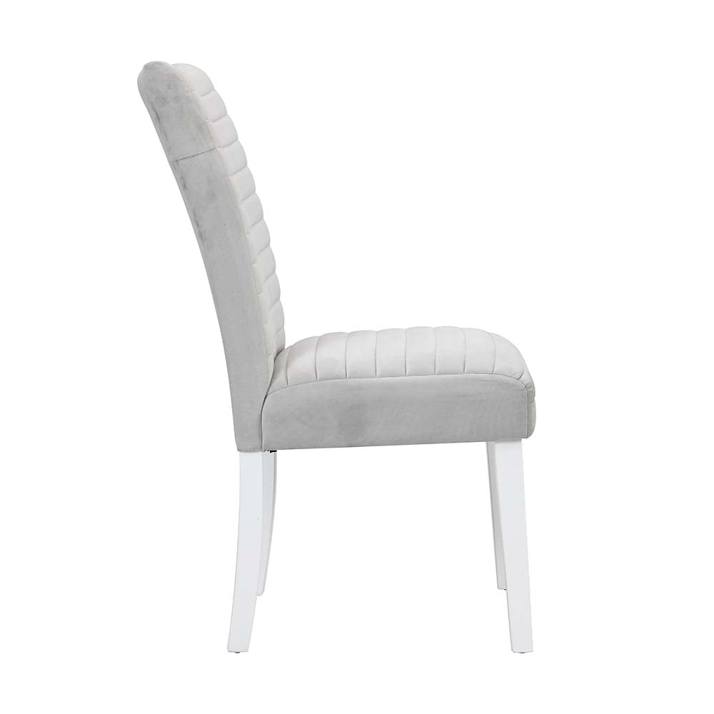 settea side chair (set-2), gray velvet &white high gloss finish